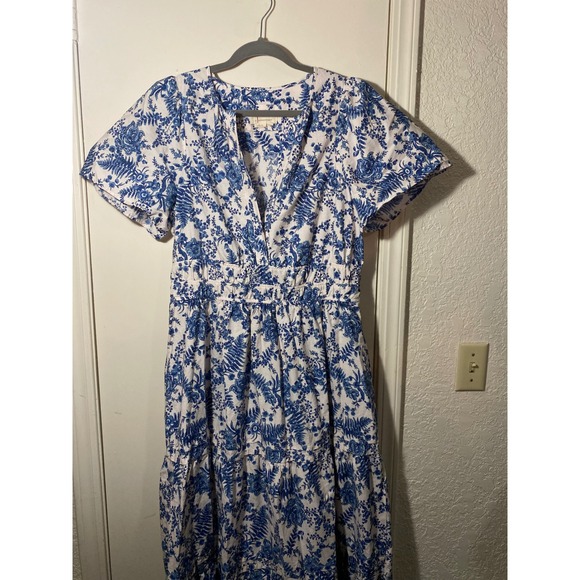 Maeve Anthropologie Somerset Maxi Blue White Floral French Country Club Dress - Picture 4 of 8
